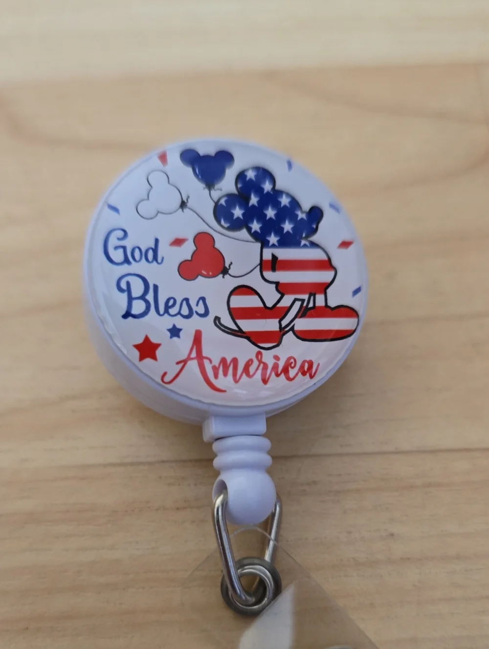 Patriotic 'God Bless America' Badge Reel - White Red Blue ID Name Badge